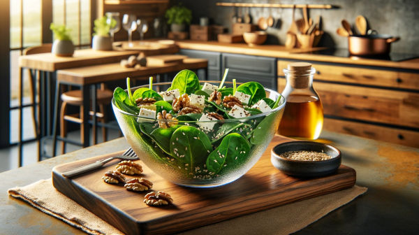 ensalada de espinacas con sésamo y nueces