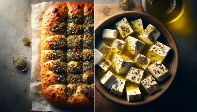 pan de pita con zaatar y queso feta con zaatar